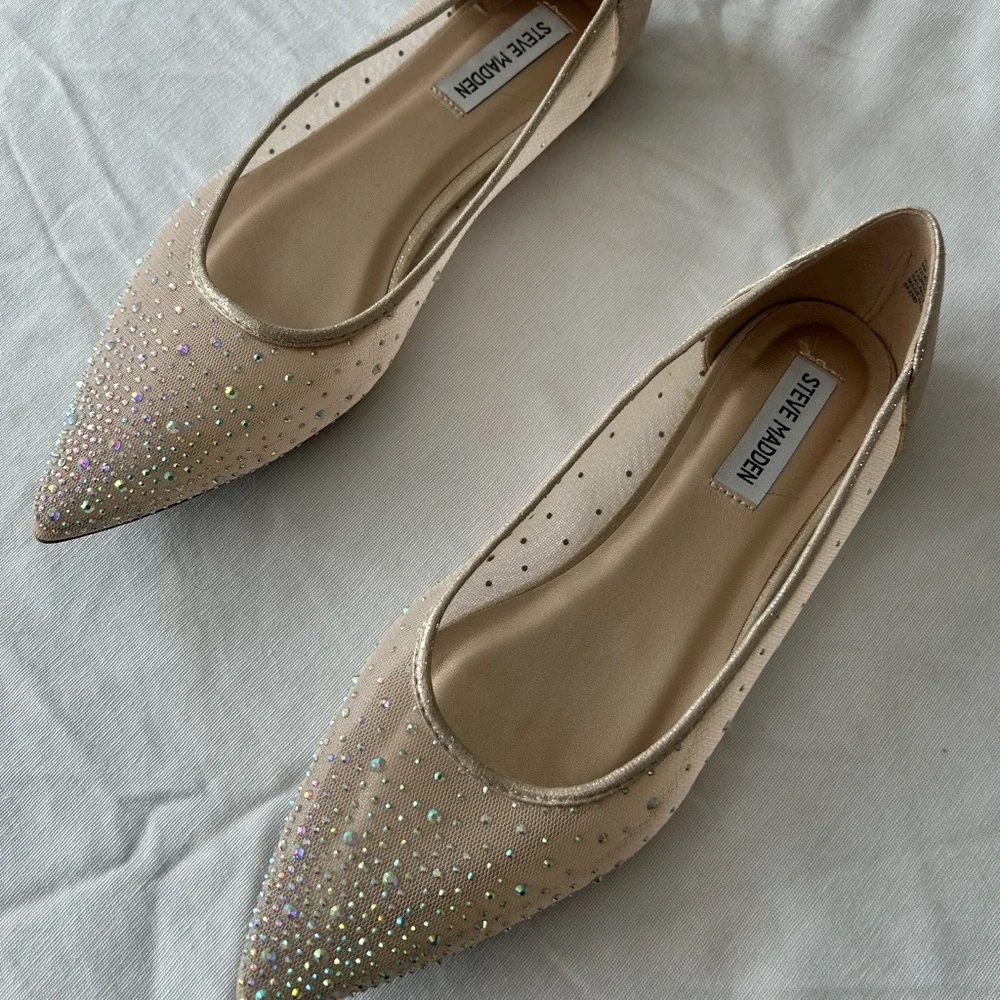 Steve Madden Women's Glittering Beige Flats - Picture 2 of 6